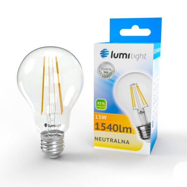 Żarówka Led E27 A60 13w Filament 4000k Barwa Neutralna Oświetlenie